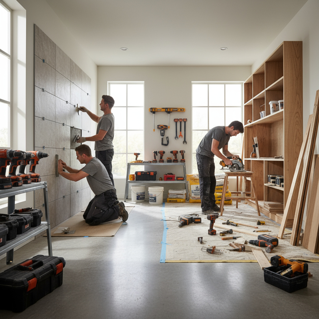 Equipo realizando trabajos de reforma en interiores